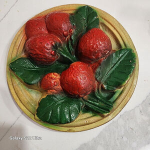 Vintage strawberry chalkware wall plaque, MCM